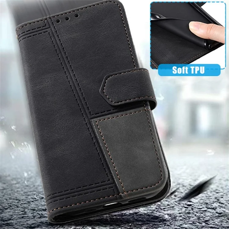 TTUDRCH 004 Splicing Leather Case for Xiaomi 12 5G/12X 5G/12S 5G, Full Coverage RFID Blocking Stand Wallet Phone Shell with Strap - Black