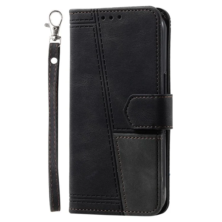 TTUDRCH 004 Splicing Leather Case for Xiaomi 12 5G/12X 5G/12S 5G, Full Coverage RFID Blocking Stand Wallet Phone Shell with Strap - Black