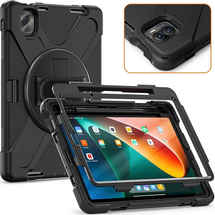 Para Xiaomi Pad 5/Pad 5 Pro 11" Capa de Tablet com Suporte Rotativo de 360°, Anti-queda e Resistente a Choques, PC + Silicone - Preta