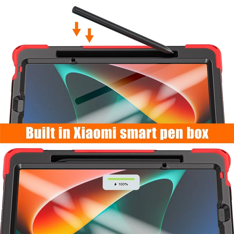 For Xiaomi Pad 5/Pad 5 Pro 11" 360 Rotation Pull Kickstand Anti-drop Shockproof PC + Silicone Tablet Cover Case with Hand Band - Red
