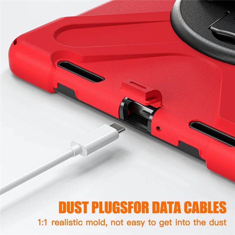 For Xiaomi Pad 5/Pad 5 Pro 11" 360 Rotation Pull Kickstand Anti-drop Shockproof PC + Silicone Tablet Cover Case with Hand Band - Red