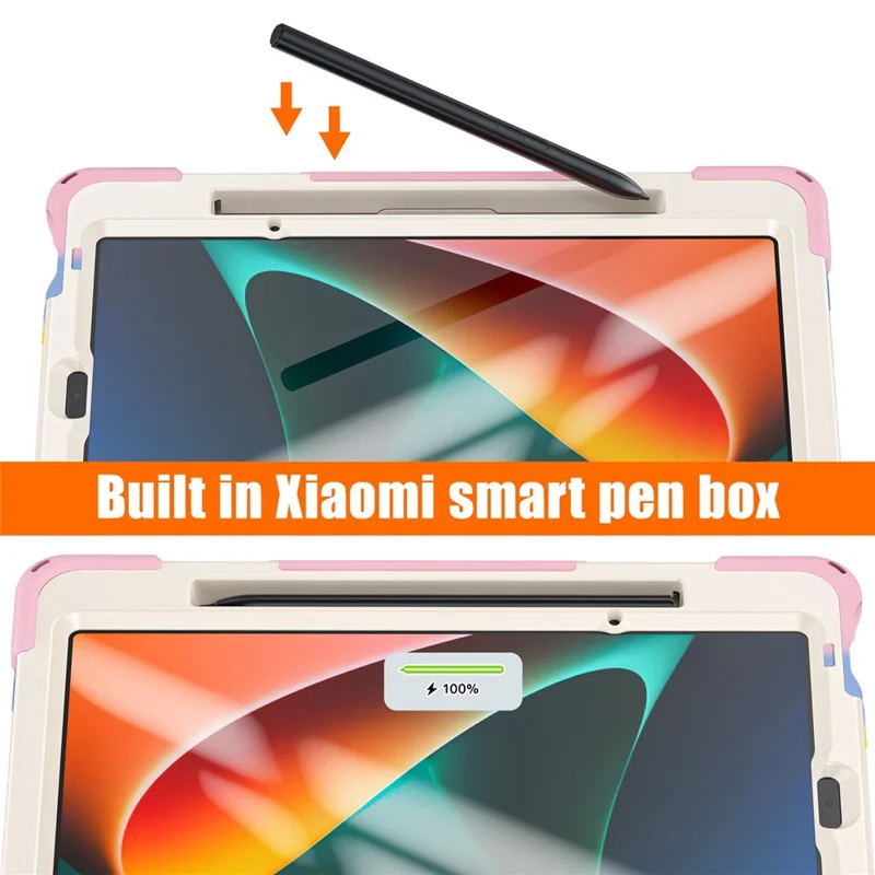 For Xiaomi Pad 5/Pad 5 Pro 11" 360 Rotation Pull Kickstand Anti-drop Shockproof PC + Silicone Tablet Cover Case with Hand Band - Colorful Pink