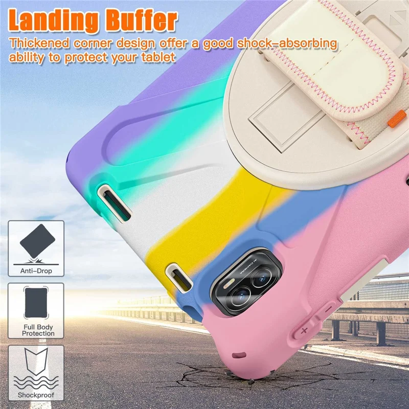 For Xiaomi Pad 5/Pad 5 Pro 11" 360 Rotation Pull Kickstand Anti-drop Shockproof PC + Silicone Tablet Cover Case with Hand Band - Colorful Pink