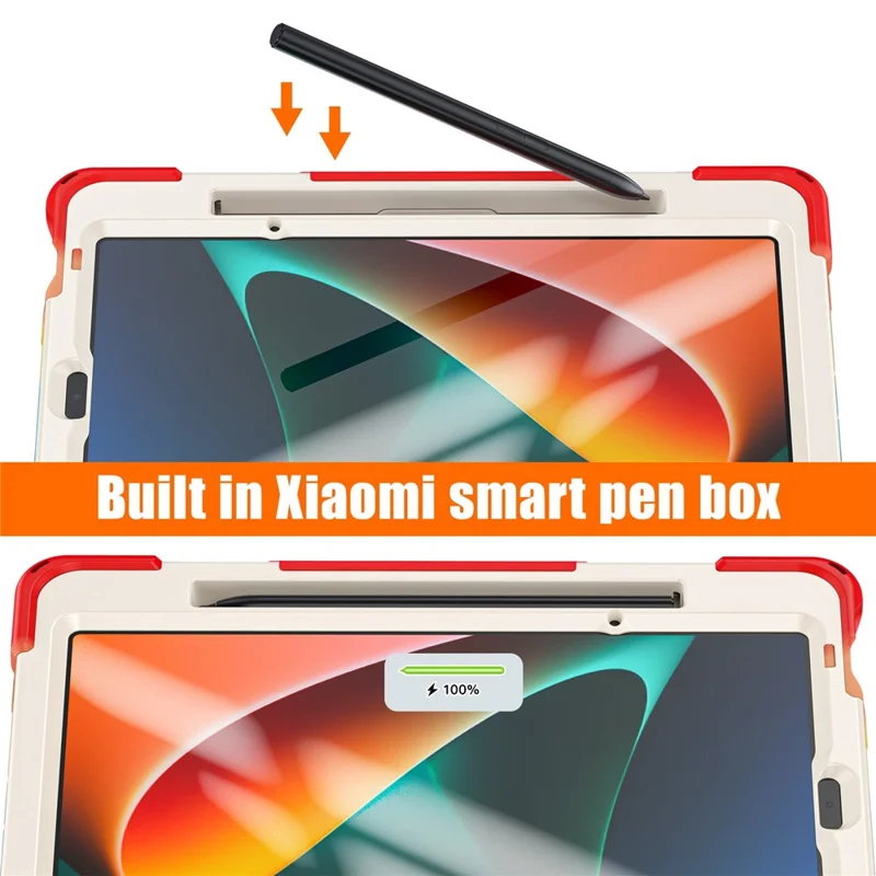 For Xiaomi Pad 5/Pad 5 Pro 11" 360 Rotation Pull Kickstand Anti-drop Shockproof PC + Silicone Tablet Cover Case with Hand Band - Colorful Red