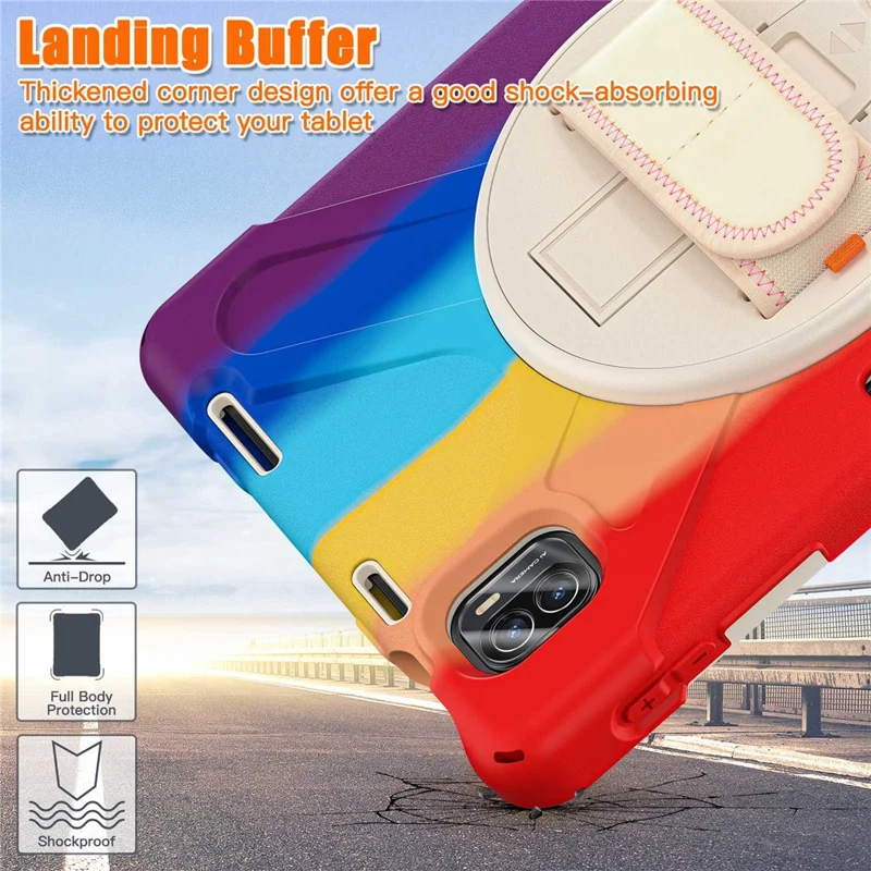 For Xiaomi Pad 5/Pad 5 Pro 11" 360 Rotation Pull Kickstand Anti-drop Shockproof PC + Silicone Tablet Cover Case with Hand Band - Colorful Red