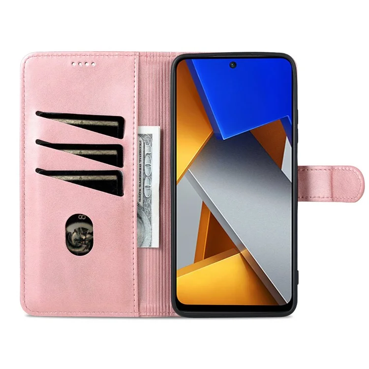 AZNS Para Xiaomi Poco M4 Pro 4G PU Catura de Catura de Cazeir - Rosa Ouro