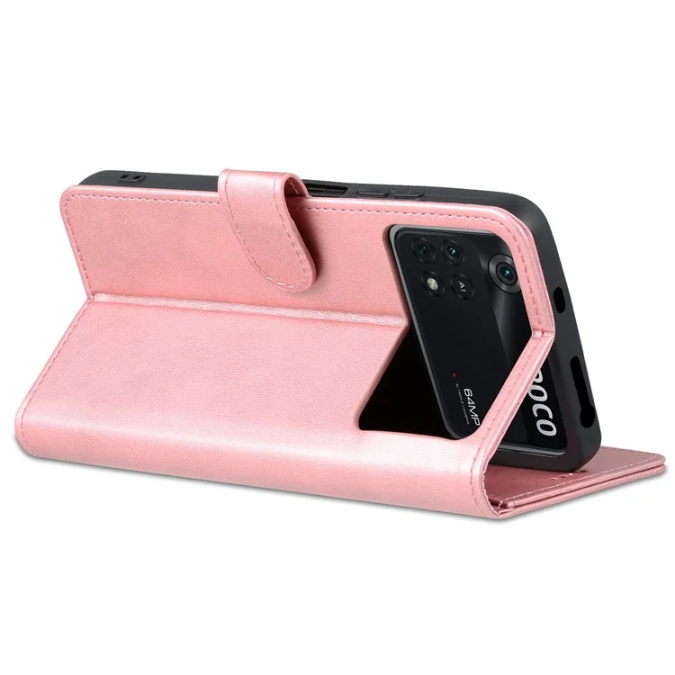 AZNS Para Xiaomi Poco M4 Pro 4G PU Catura de Catura de Cazeir - Rosa Ouro