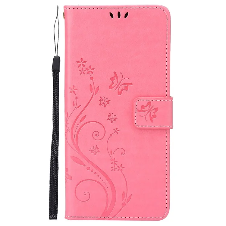 Butterfly Flower Imprinting Wallet Leather Case for Xiaomi Poco X4 Pro 5G, Magnetic Clasp Design Phone Shell Accessory with Stand - Pink
