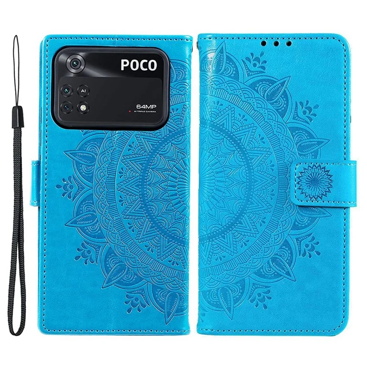 Estuche de Cuero de Diseño de Billetera de Mandala de Mandala Impreso Con Correa Para Xiaomi Poco M4 Pro 4G, Anti-Drop Full Protection Phone Stand Case - Azul