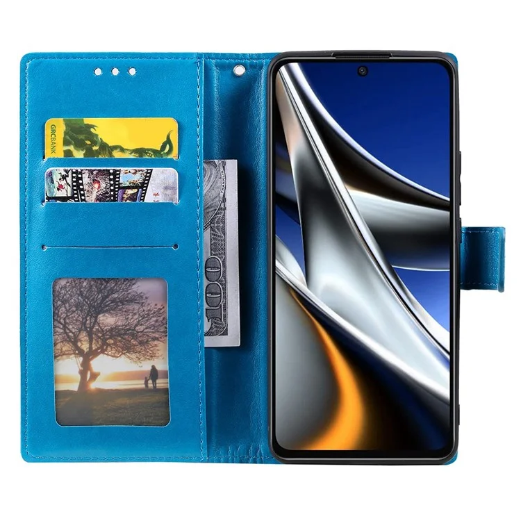 Estuche de Cuero de Diseño de Billetera de Mandala de Mandala Impreso Con Correa Para Xiaomi Poco M4 Pro 4G, Anti-Drop Full Protection Phone Stand Case - Azul