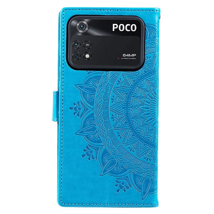 Estuche de Cuero de Diseño de Billetera de Mandala de Mandala Impreso Con Correa Para Xiaomi Poco M4 Pro 4G, Anti-Drop Full Protection Phone Stand Case - Azul