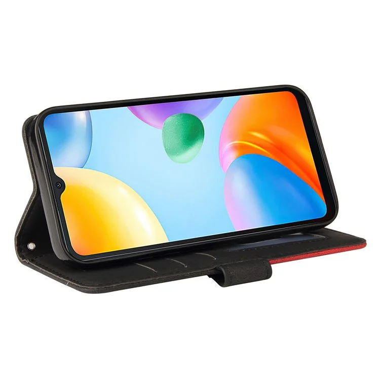 Para Xiaomi Redmi 10C Dual-color Splicing PU Leather Wallet Phone Case Stand Shell com Alça - Preto