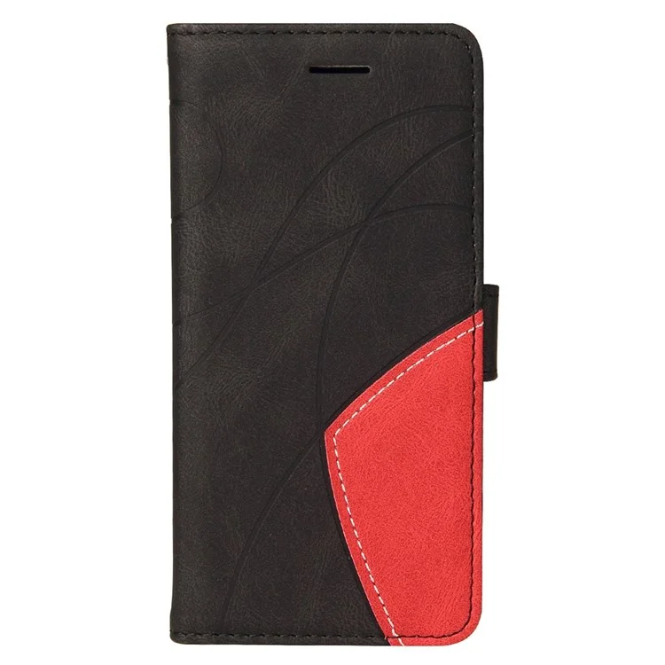 Para Xiaomi Redmi 10C Dual Color de Empalme PU Cuero de Cuero Case de Teléfono Con Correa - Negro