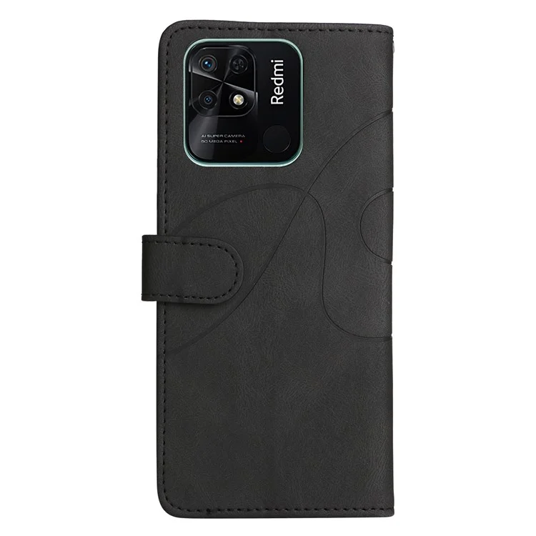 Para Xiaomi Redmi 10C Dual Color de Empalme PU Cuero de Cuero Case de Teléfono Con Correa - Negro