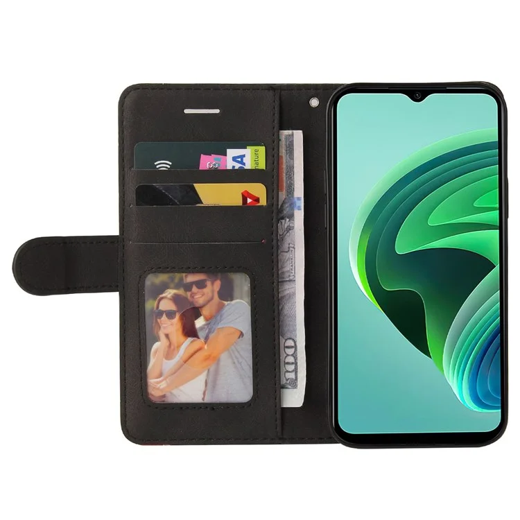 For Xiaomi Redmi 10 Prime+ 5G/Redmi Note 11E/Redmi Note 10 5G Mobile Phone Case Anti-scratch Dual-color Splicing PU Leather Wallet Function Phone Cover Stand Shell with Strap - Black