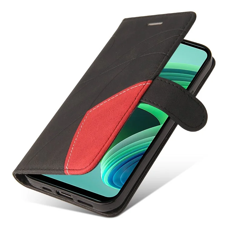 For Xiaomi Redmi 10 Prime+ 5G/Redmi Note 11E/Redmi Note 10 5G Mobile Phone Case Anti-scratch Dual-color Splicing PU Leather Wallet Function Phone Cover Stand Shell with Strap - Black