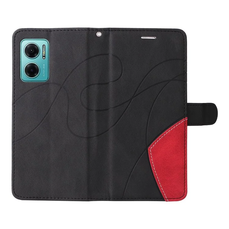 For Xiaomi Redmi 10 Prime+ 5G/Redmi Note 11E/Redmi Note 10 5G Mobile Phone Case Anti-scratch Dual-color Splicing PU Leather Wallet Function Phone Cover Stand Shell with Strap - Black