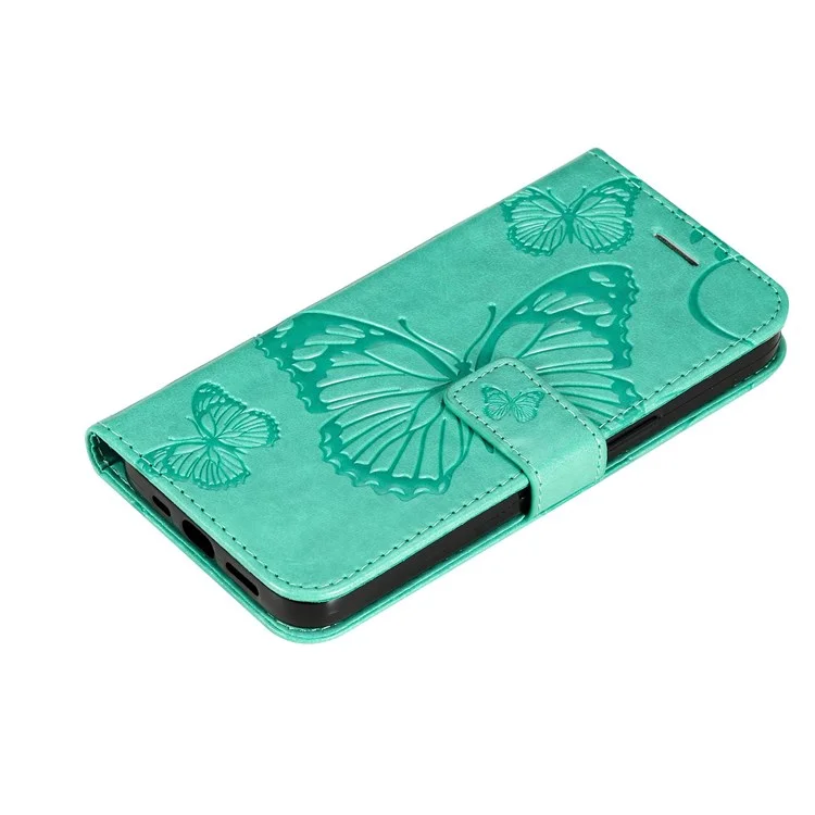 Leather Case for Xiaomi Redmi 10C 4G Butterfly Flower Imprinted Phone Cover Wallet Stand Shell with Strap - Green