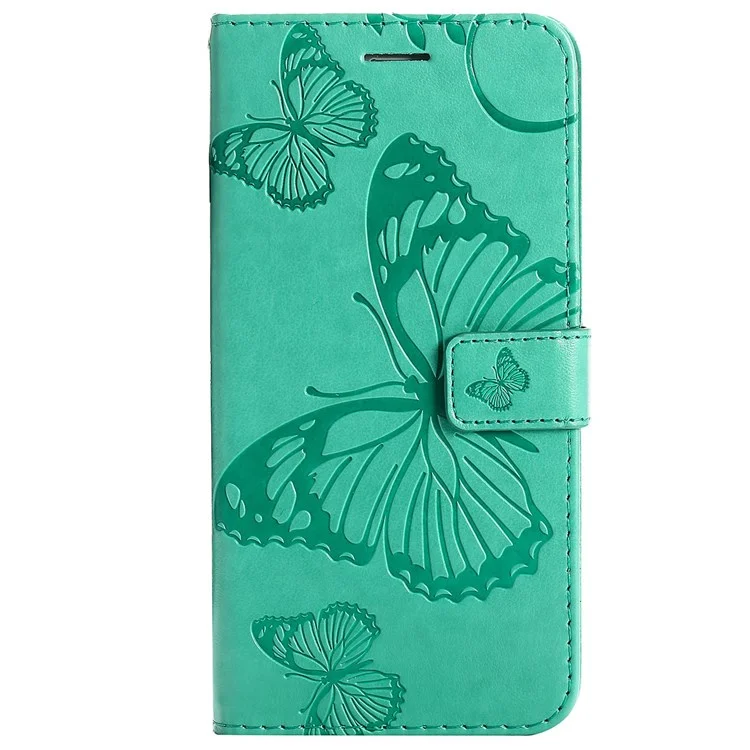 Leather Case for Xiaomi Redmi 10C 4G Butterfly Flower Imprinted Phone Cover Wallet Stand Shell with Strap - Green