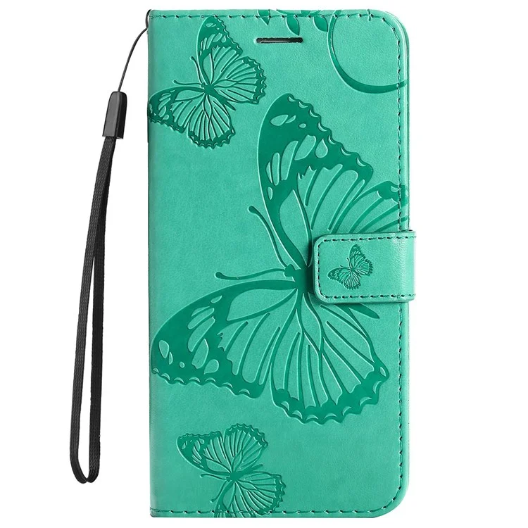 Leather Case for Xiaomi Redmi 10C 4G Butterfly Flower Imprinted Phone Cover Wallet Stand Shell with Strap - Green