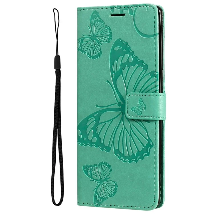 Leather Case for Xiaomi Redmi 10C 4G Butterfly Flower Imprinted Phone Cover Wallet Stand Shell with Strap - Green