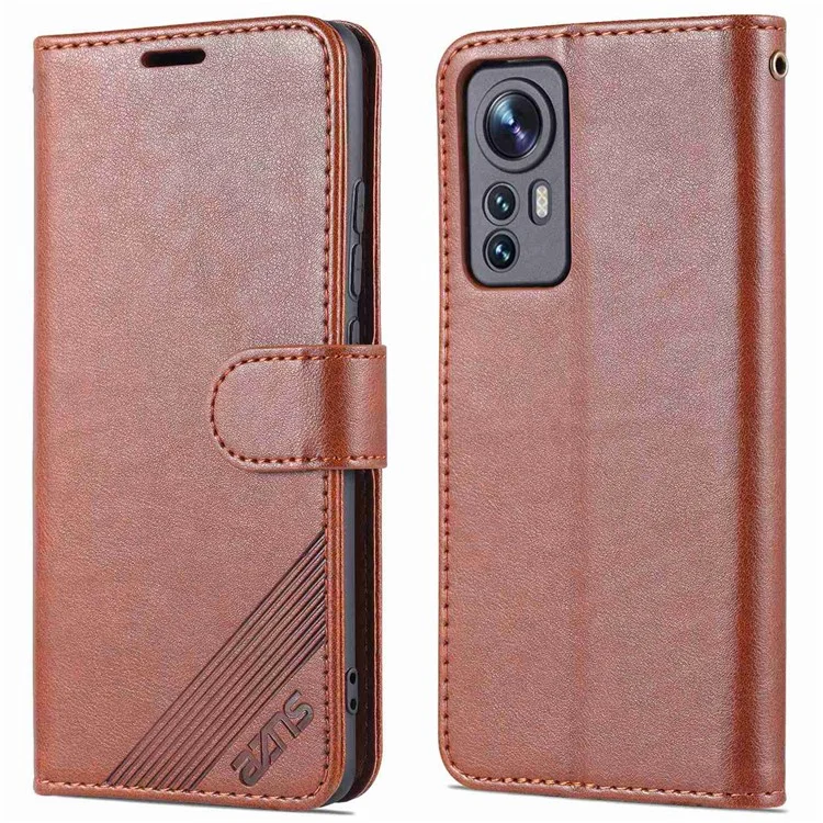 AZNS Pour Xiaomi 12 Lite Texture en Cuir Texturé Portefeuille Anti-Fall TPU Inner Shell Stand Téléphone Téléphone - Brun