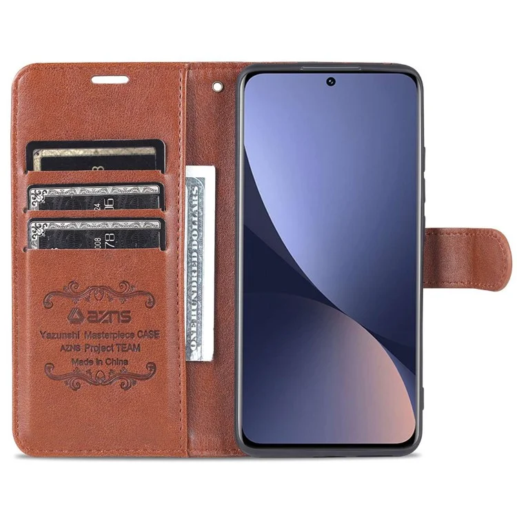 AZNS Pour Xiaomi 12 Lite Texture en Cuir Texturé Portefeuille Anti-Fall TPU Inner Shell Stand Téléphone Téléphone - Brun