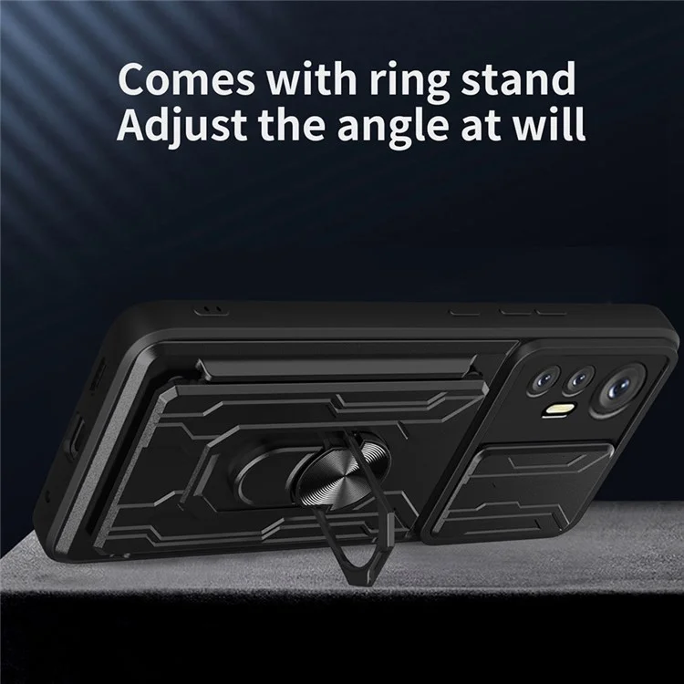 Kickstand Phone Case for Xiaomi 12 Pro 5G/12S Pro 5G/12 Pro (Dimensity) 5G, Detachable Card Holder PC + TPU Hybrid Cover with Slide Camera Protection - Black