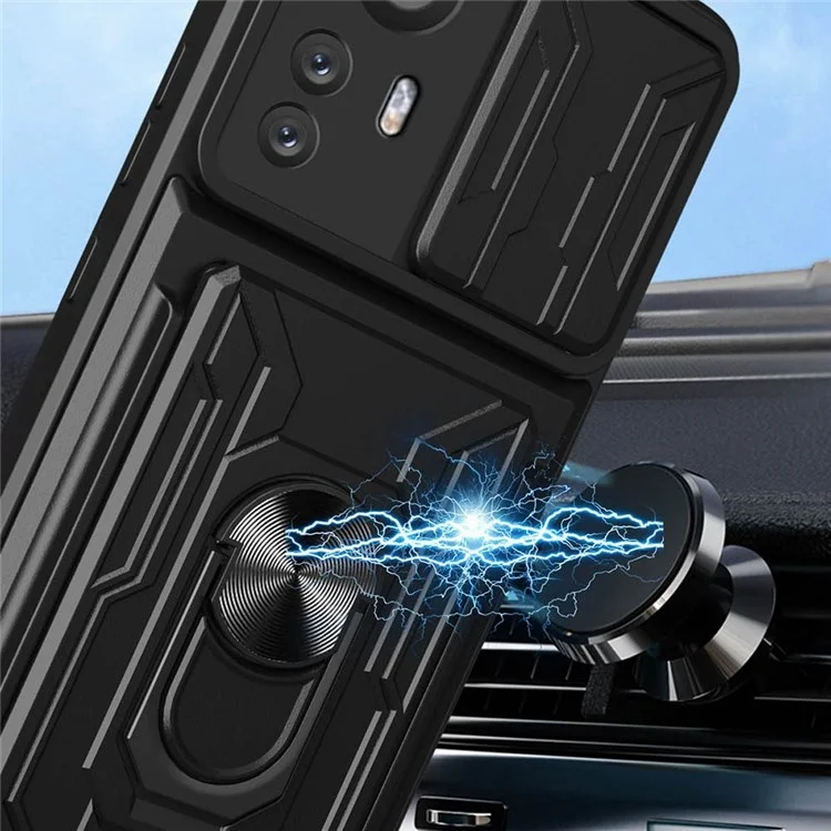 Kickstand Phone Case for Xiaomi 12 Pro 5G/12S Pro 5G/12 Pro (Dimensity) 5G, Detachable Card Holder PC + TPU Hybrid Cover with Slide Camera Protection - Black