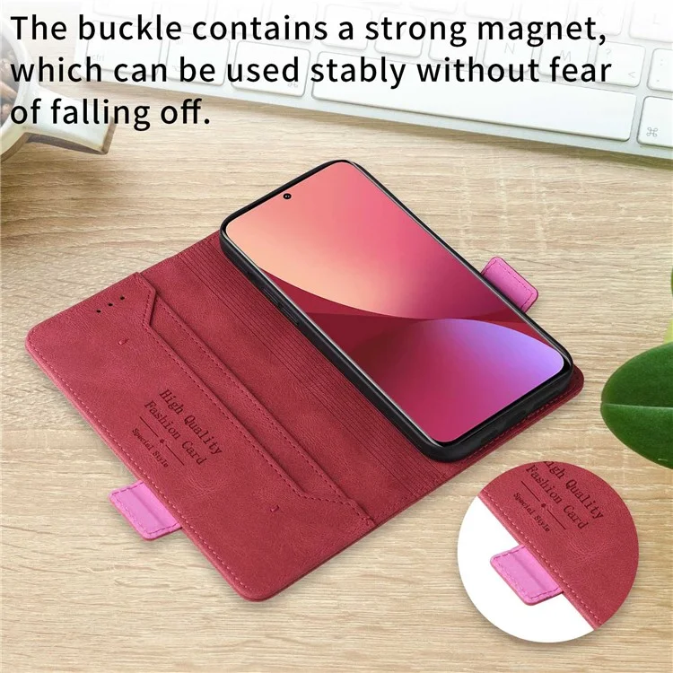 Für Xiaomi 12 5g/12x 5g/12s 5G Hardware Design Wallet Hülle PU Leder + TPU Full Protection Stand Telefonabdeckung - Rose