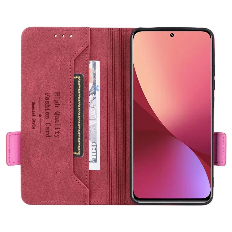 Für Xiaomi 12 5g/12x 5g/12s 5G Hardware Design Wallet Hülle PU Leder + TPU Full Protection Stand Telefonabdeckung - Rose