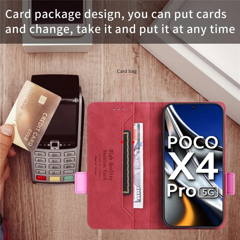 For Xiaomi Poco X4 Pro 5G Stand Wallet Leather Case Hardware Design Magnetic Clasp Phone Cover - Rose