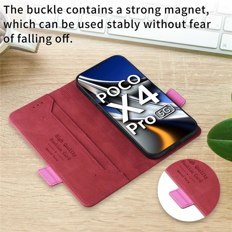 For Xiaomi Poco X4 Pro 5G Stand Wallet Leather Case Hardware Design Magnetic Clasp Phone Cover - Rose