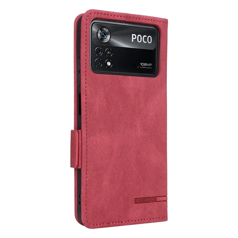 For Xiaomi Poco X4 Pro 5G Stand Wallet Leather Case Hardware Design Magnetic Clasp Phone Cover - Rose