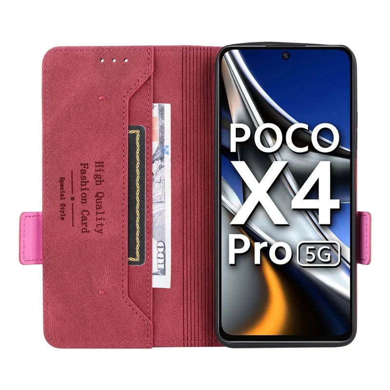 For Xiaomi Poco X4 Pro 5G Stand Wallet Leather Case Hardware Design Magnetic Clasp Phone Cover - Rose