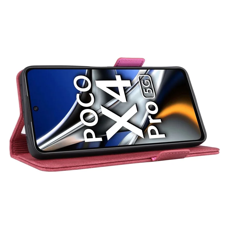 For Xiaomi Poco X4 Pro 5G Stand Wallet Leather Case Hardware Design Magnetic Clasp Phone Cover - Rose