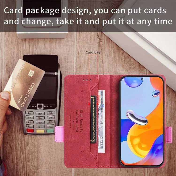 For Xiaomi Redmi Note 12 Pro 4G / 11 Pro 4G (MediaTek) / Note 11 Pro 5G (Qualcomm) Stand Wallet Phone Case PU Leather Hardware Design Magnetic Closure Cover - Rose