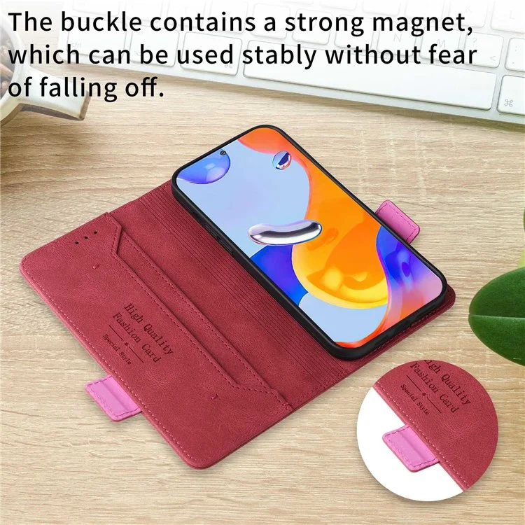 For Xiaomi Redmi Note 12 Pro 4G / 11 Pro 4G (MediaTek) / Note 11 Pro 5G (Qualcomm) Stand Wallet Phone Case PU Leather Hardware Design Magnetic Closure Cover - Rose