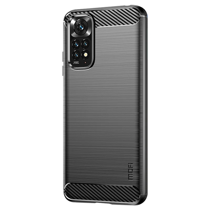 MOFI for Xiaomi Redmi Note 11 4G (Qualcomm)/Note 11S 4G TPU Protector Brushed Surface Carbon Fiber Mobile Phone Case Cover - Black