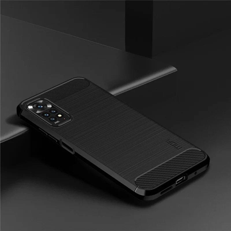 MOFI for Xiaomi Redmi Note 11 4G (Qualcomm)/Note 11S 4G TPU Protector Brushed Surface Carbon Fiber Mobile Phone Case Cover - Black