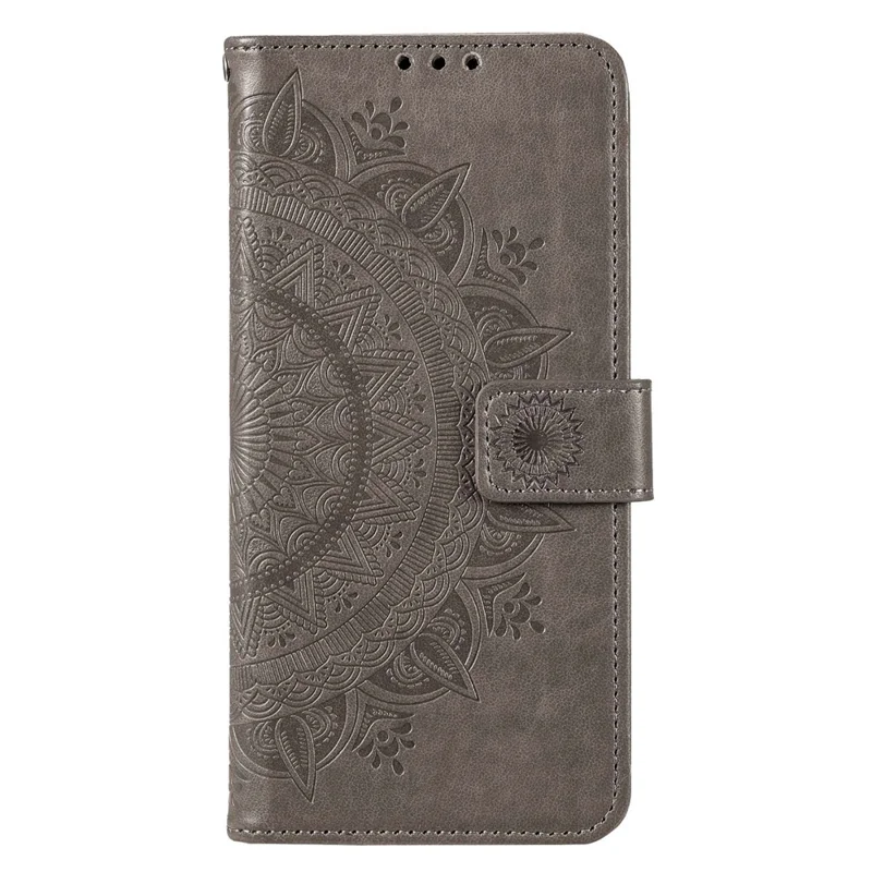For Xiaomi 12 Lite Imprinted Mandala Flower Leather Case Wallet Phone Stand Cover with Wrist Strap - Grey