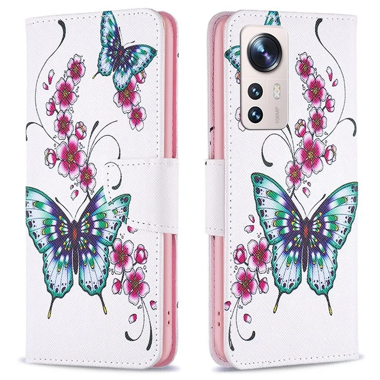 For Xiaomi 12 Lite Leather Case Pattern Printing Wallet Stand Flip Mobile Cover - Peach Blossom and Butterflies