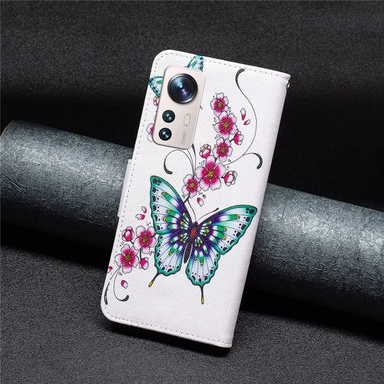 For Xiaomi 12 Lite Leather Case Pattern Printing Wallet Stand Flip Mobile Cover - Peach Blossom and Butterflies