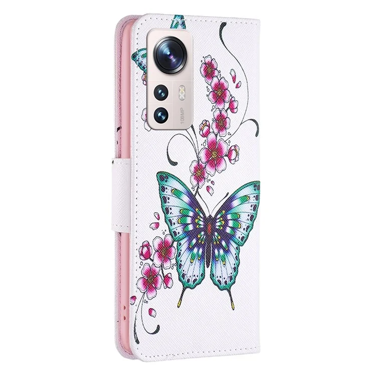 For Xiaomi 12 Lite Leather Case Pattern Printing Wallet Stand Flip Mobile Cover - Peach Blossom and Butterflies