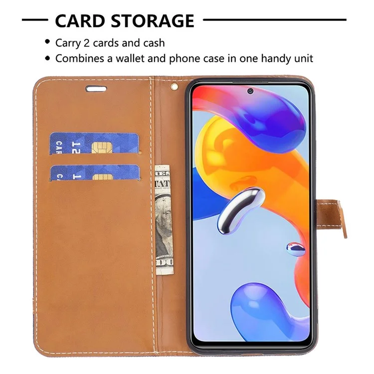 Para Xiaomi 12 Lite BF Leather Series-2 Splicing Leather Case Jeans Cloth Texture Anti-fall Flip Folio Phone Cover with Stand Wallet - Navy Blue
