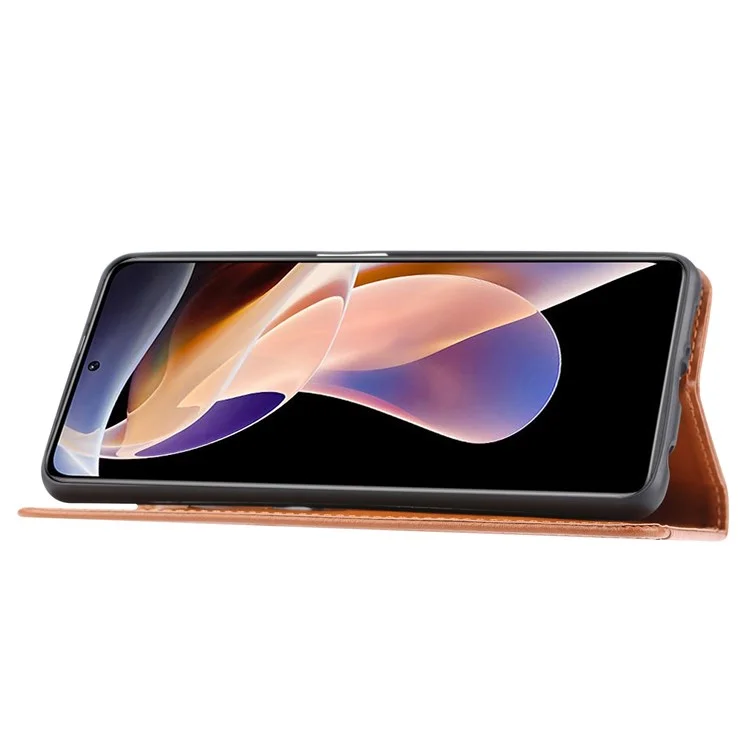 Para Xiaomi Redmi Note 11 Pro 5G (Qualcomm) / Note 11 Pro 4G (MediaTek) Ranura exterior de la tarjeta Funda de cartera de piel de imitación con soporte Cierre magnético automático Cubierta del teléfono - Marrón