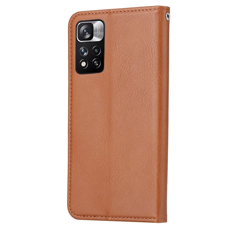 Para Xiaomi Redmi Note 11 Pro 5G (Qualcomm) / Note 11 Pro 4G (MediaTek) Ranura exterior de la tarjeta Funda de cartera de piel de imitación con soporte Cierre magnético automático Cubierta del teléfono - Marrón