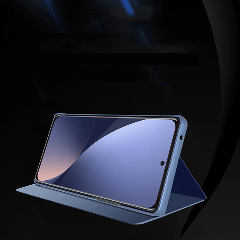 For Xiaomi 12 5G/12X 5G/12S 5G Mirror Design View Window Stand Protective Flip Cover Electroplate Plating PU Leather Shockproof Case - Silver