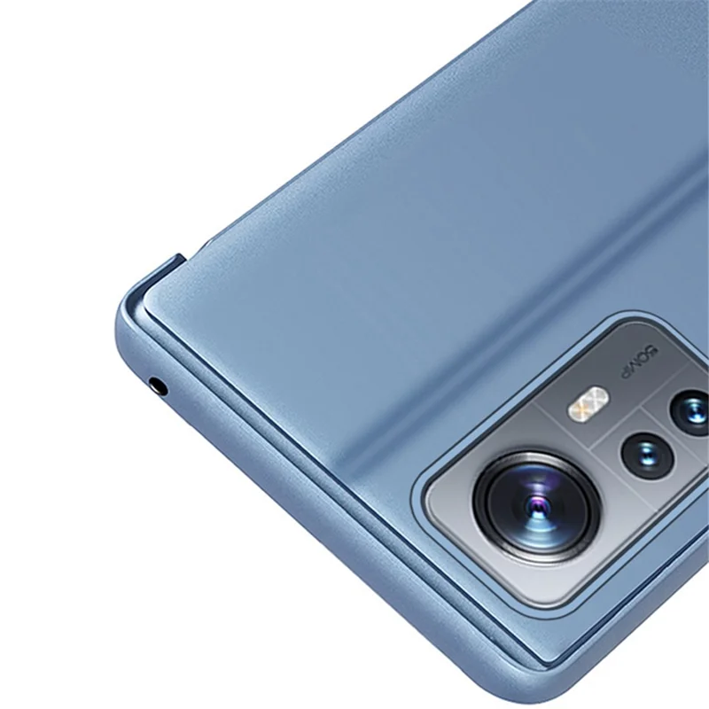 For Xiaomi 12 5G/12X 5G/12S 5G Mirror Design View Window Stand Protective Flip Cover Electroplate Plating PU Leather Shockproof Case - Silver