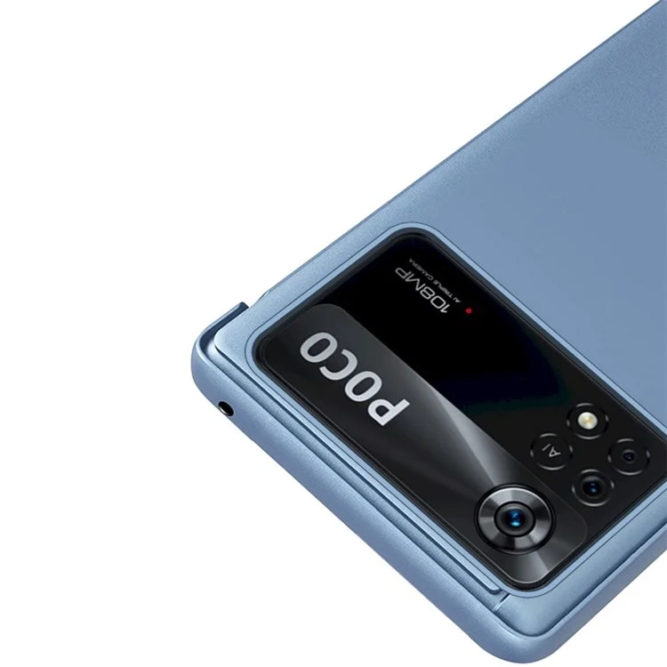 Für Xiaomi Poco M4 Pro 4G Spiegeldesign Smart View Window Screen Display Case PU-Leder Elektroplattierung Ständer Anti-Fall Schutzklappenabdeckung - Violett Blau